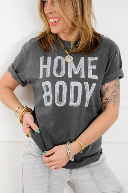 Plus/Reg Short Sleeve Washed Grey "Homebody" Graphic Tee