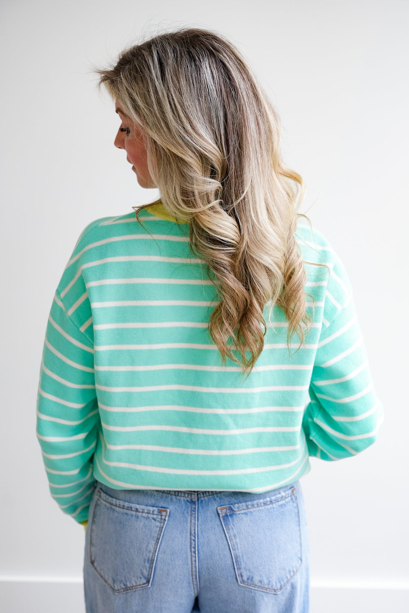 Stripe Long Sleeve Pullover Sweater with Contrast Trim