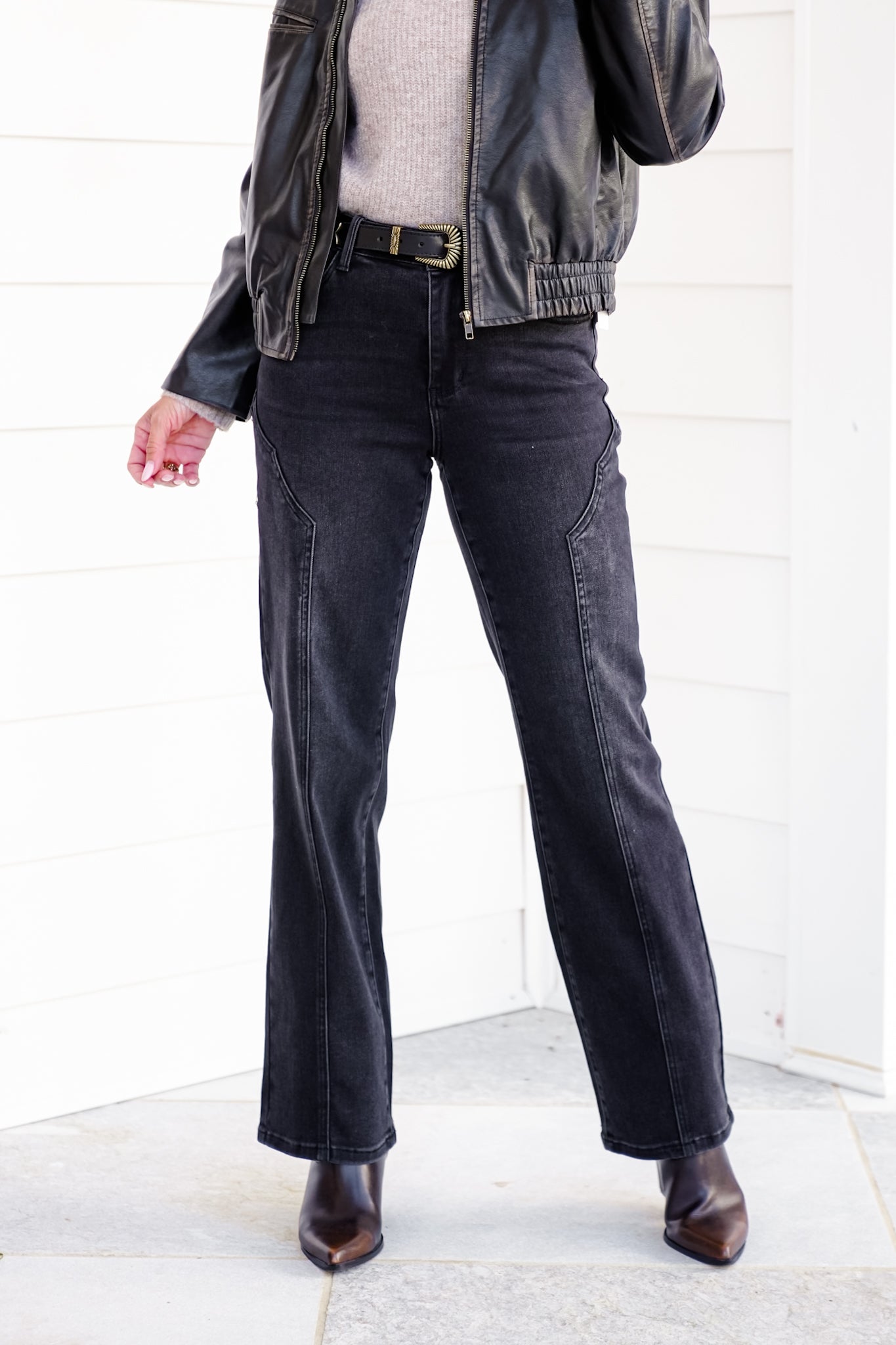 Judy Blue Mid Rise Black Straight Leg Jeans with Western Style Seam