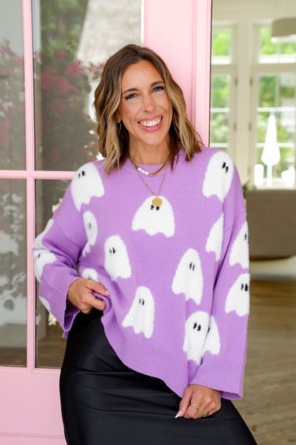 Long Sleeve Crew Neck Halloween Ghost Sweater