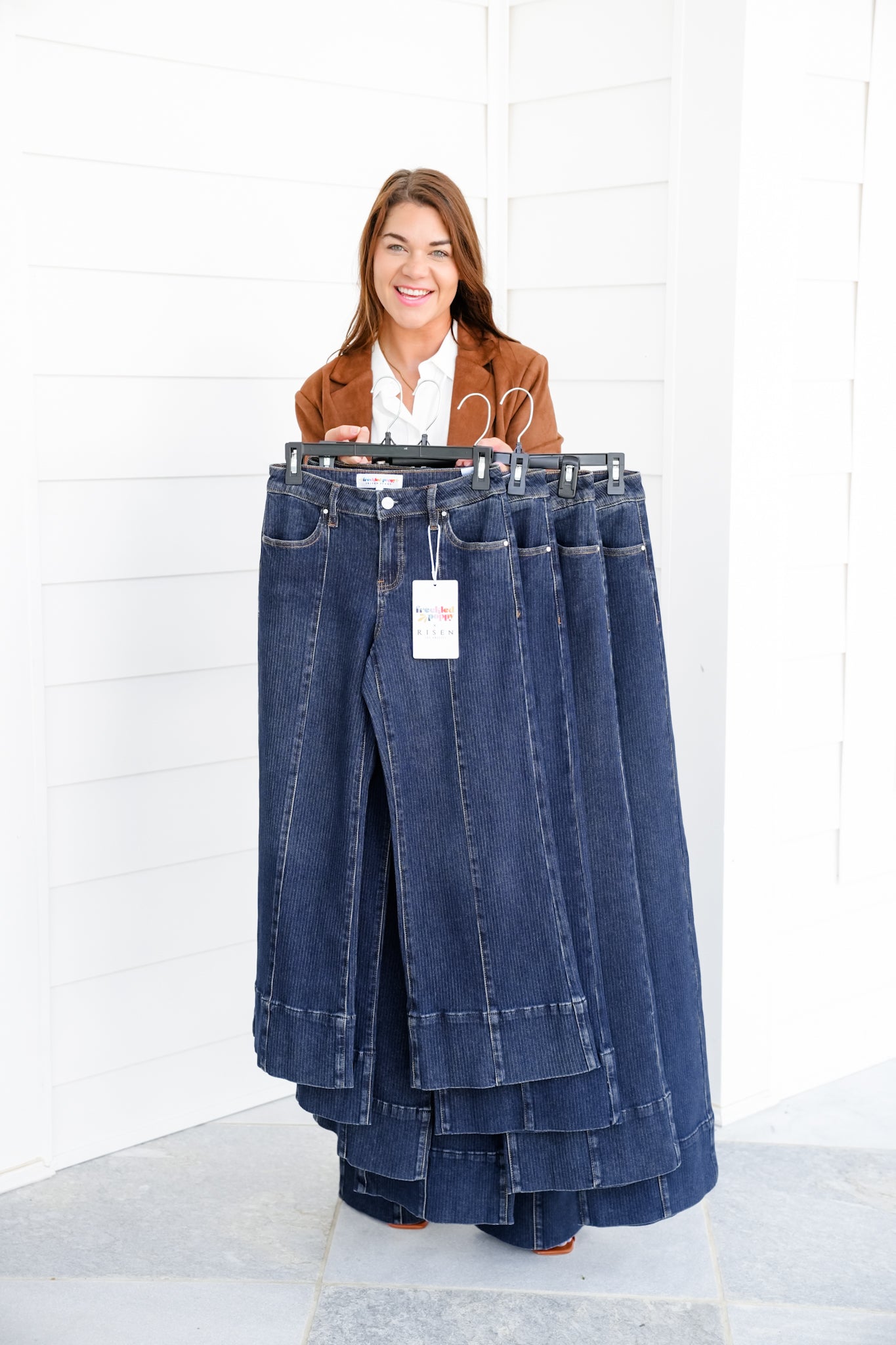 Risen Poppy Lane Mid Rise Dark Wash Wide Leg Jeans with Wide Hem