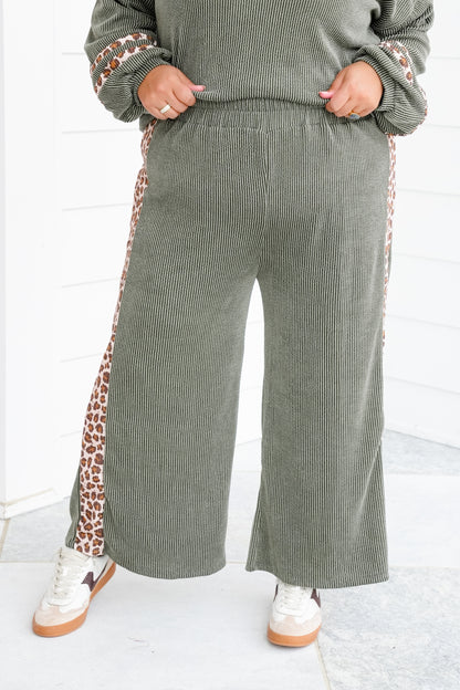 Plus/Reg Ribbed Long Sleeve Top with Elastic Waist Pants Set