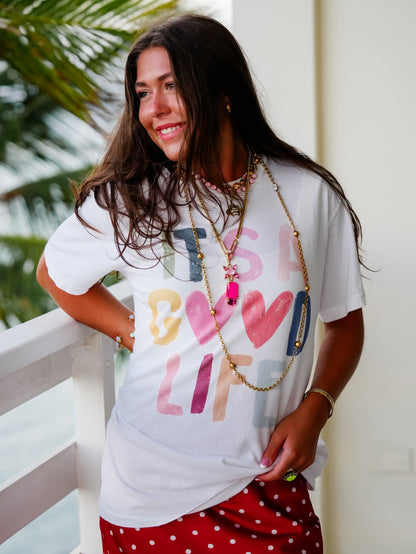Plus/Reg Short Sleeve It's A Good Life Colorful Graphic Tee - Freckled Poppy