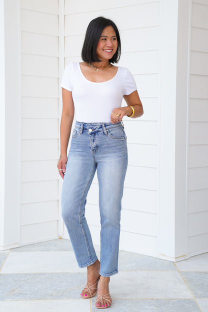 RFM High Rise Light Wash Straight Leg Jeans