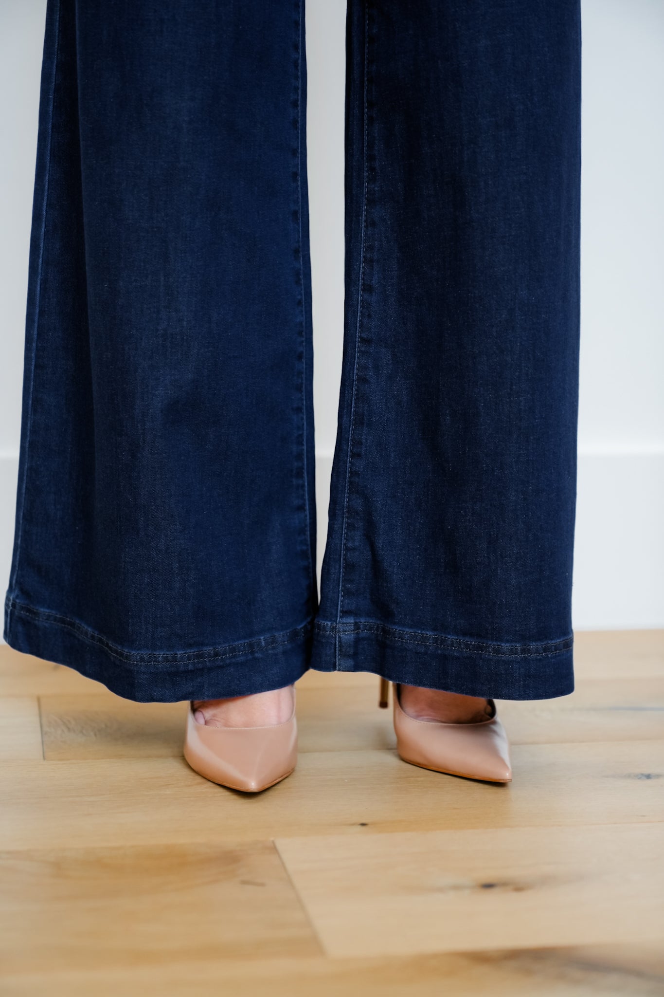 Risen Mid Rise Dark Wash Wide Leg Pants with Tie Waistband