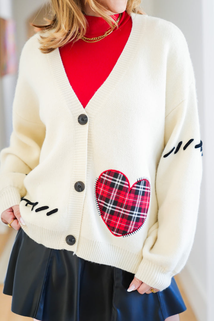 Heart Accent Long Sleeve Button Down Cardigan