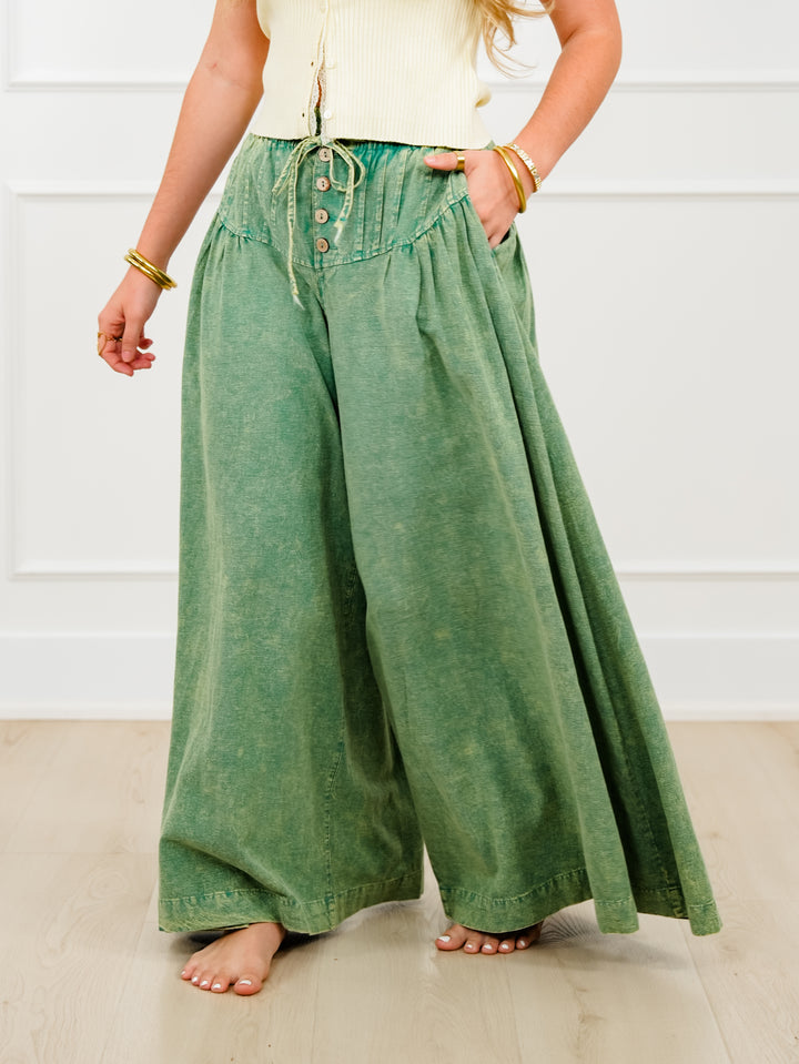 Mineral Wash Elastic Waist Wide Leg Pants