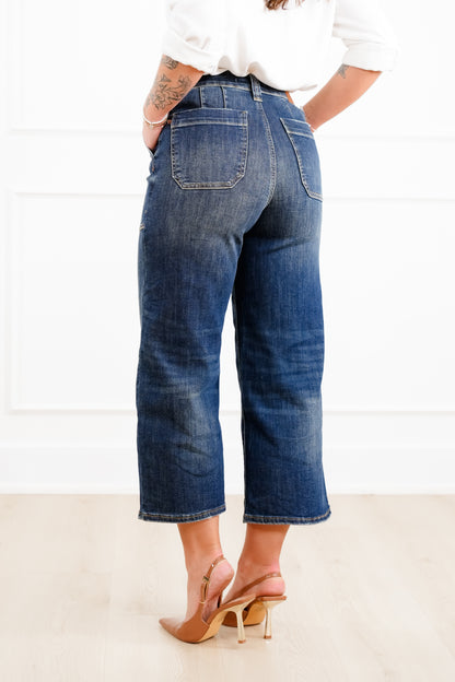 Judy Blue High Rise Dark Crop Wide Leg Jeans with Utility and Patch Pockets