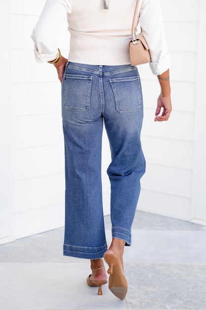 Lovervet High Rise Medium Wash Wide Leg Jeans with Utility Pocket