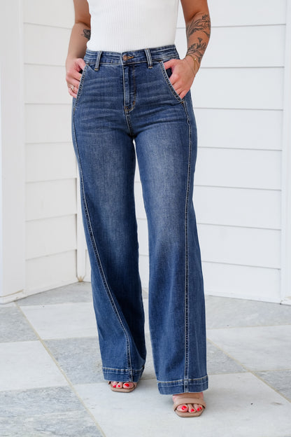 Judy Blue High Rise Medium Wash Trouser Wide Leg Jeans