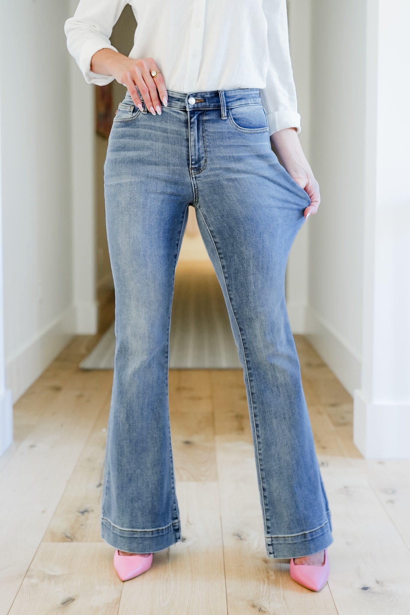 Judy Blue Mid Rise Medium Wash Trouser Flare Jeans