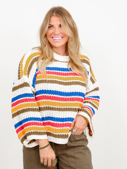POL Multi Color Stripe Long Sleeve Pullover Sweater