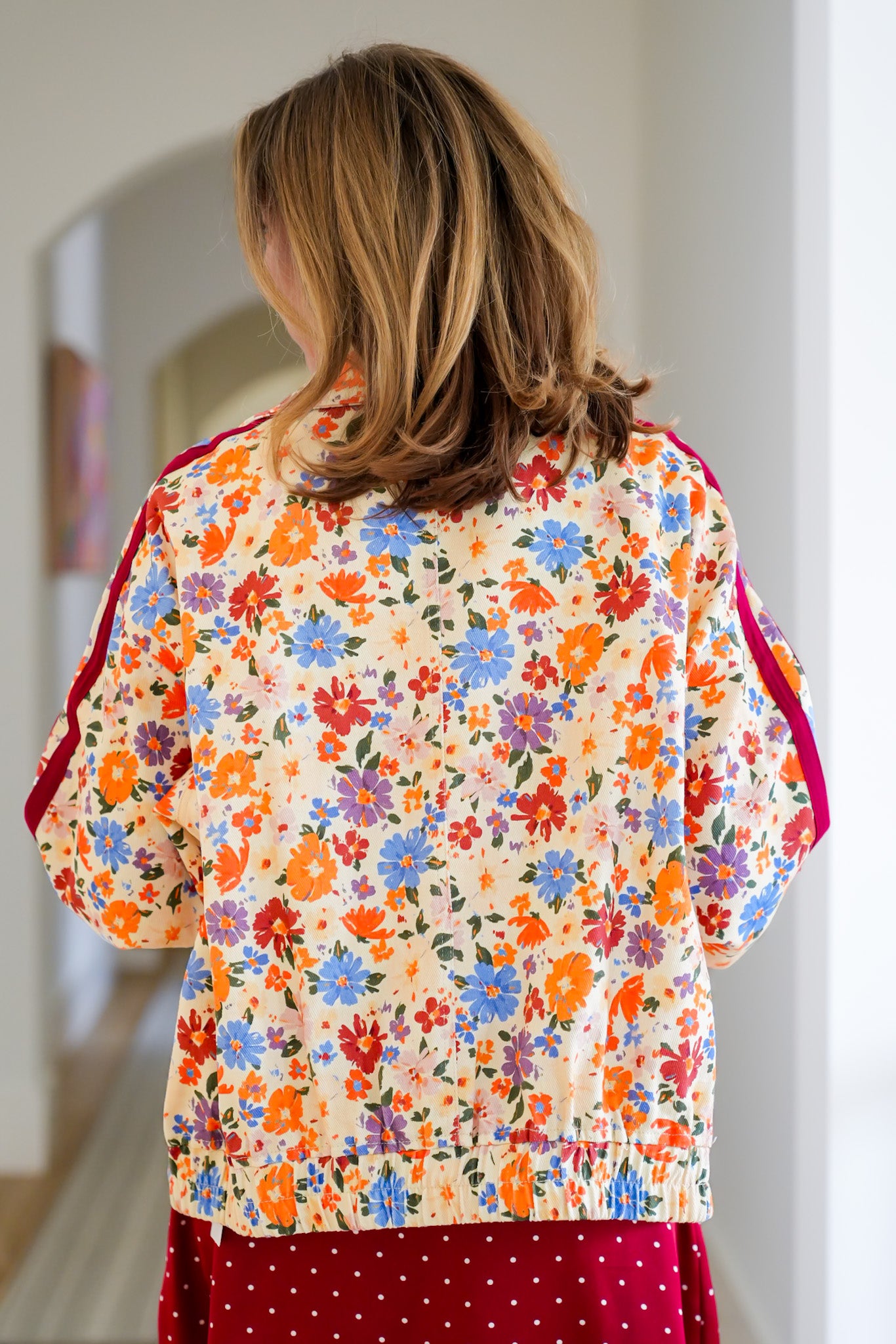 Plus/Reg Floral Long Sleeve Zip-Up Bomber Jacket