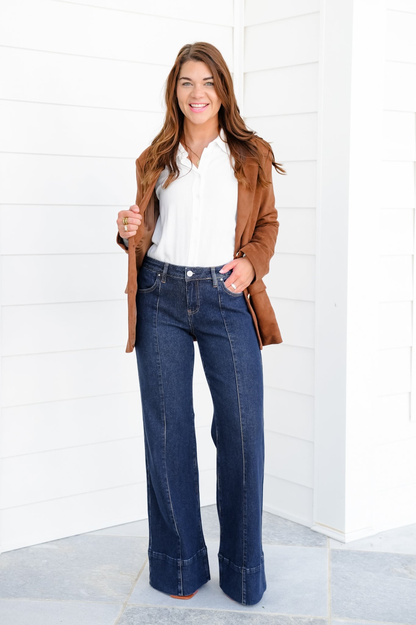 Risen Poppy Lane Mid Rise Dark Wash Wide Leg Jeans with Wide Hem