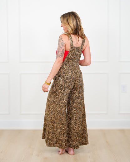 Plus/Reg Leopard Print Wide Leg Overall