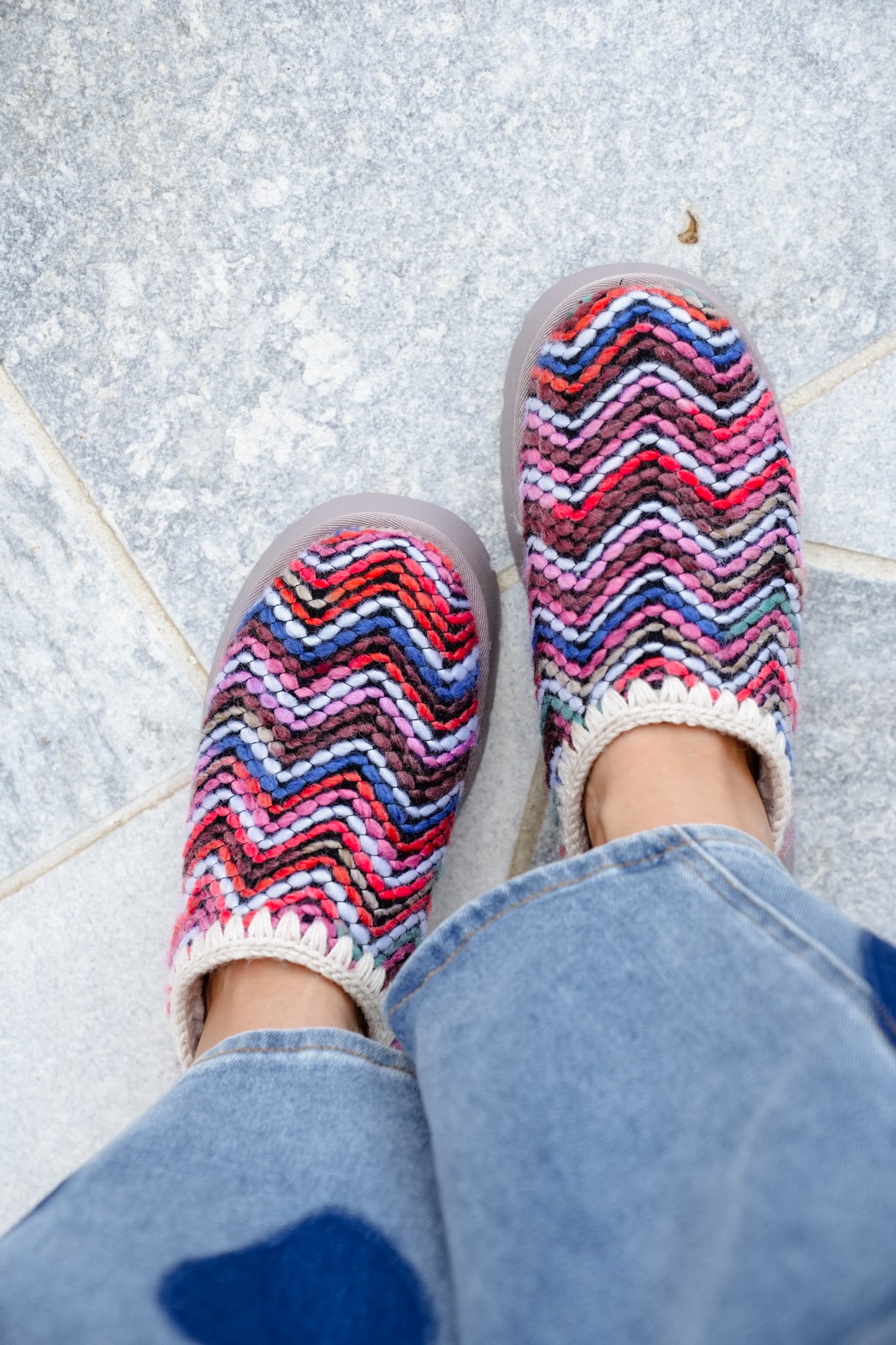 Colorful Chevron Knit Platform Mule Slippers