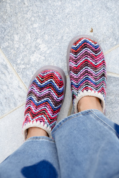 Colorful Chevron Knit Platform Mule Slippers