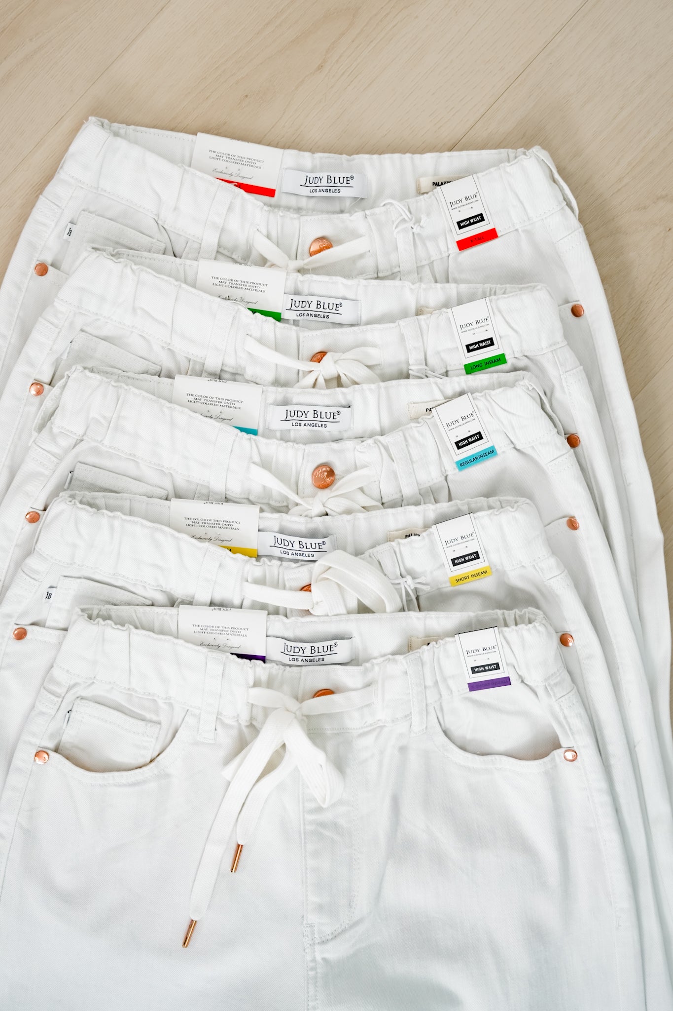 Judy Blue The Sunday Stroll High Rise Multiple Inseam White Featherweight Palazzo Jeans with Elastic Waistband