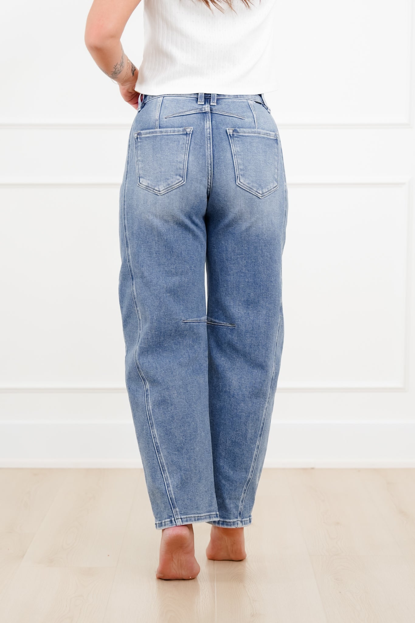 Restock! Risen The Hollis Rise Medium Wash Boyfriend Cuffed Barrel Jeans