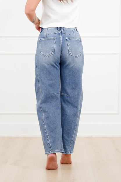 Restock! Risen The Hollis Rise Medium Wash Boyfriend Cuffed Barrel Jeans