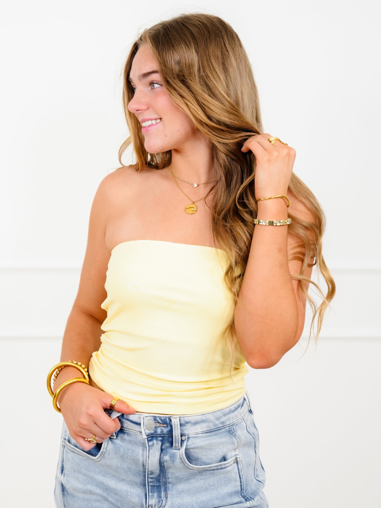 Solid Knit Tube Top with Ruched Sides