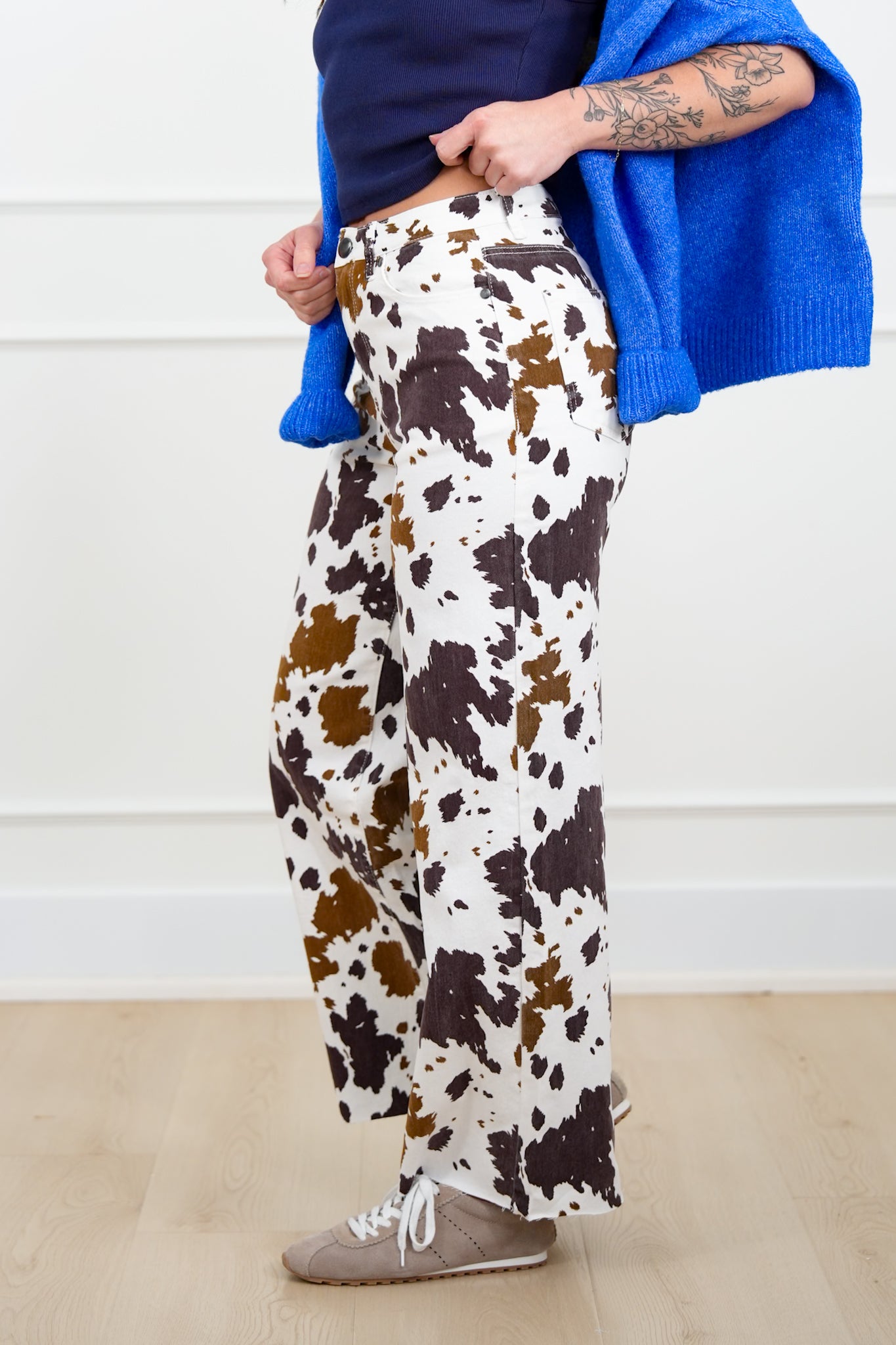 Cow Print Wide Leg Relaxed Fit Pants