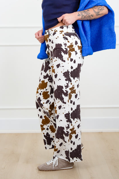 Cow Print Wide Leg Relaxed Fit Pants