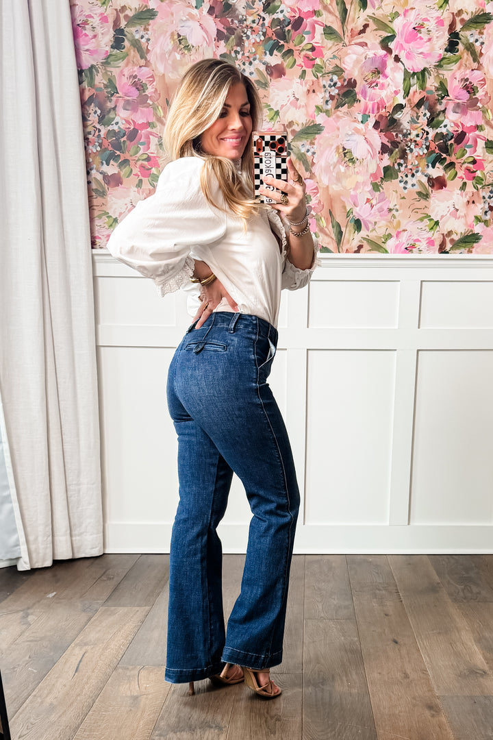 Judy Blue The Sutton Mid Rise Dark Wash Tummy Control Bootcut Trouser Jeans