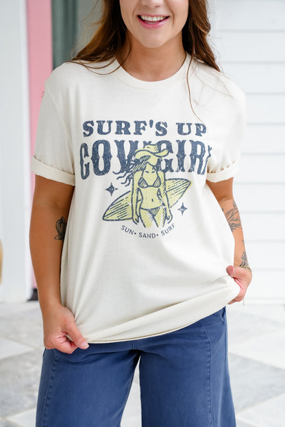 Plus/Reg Short Sleeve "Surf's Up Cowgirl" Graphic Tee