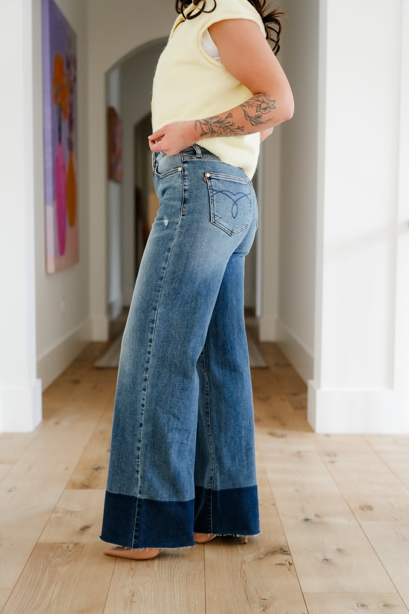 Judy Blue High Rise Dark Wash Two Tone Column Straight Leg Jeans