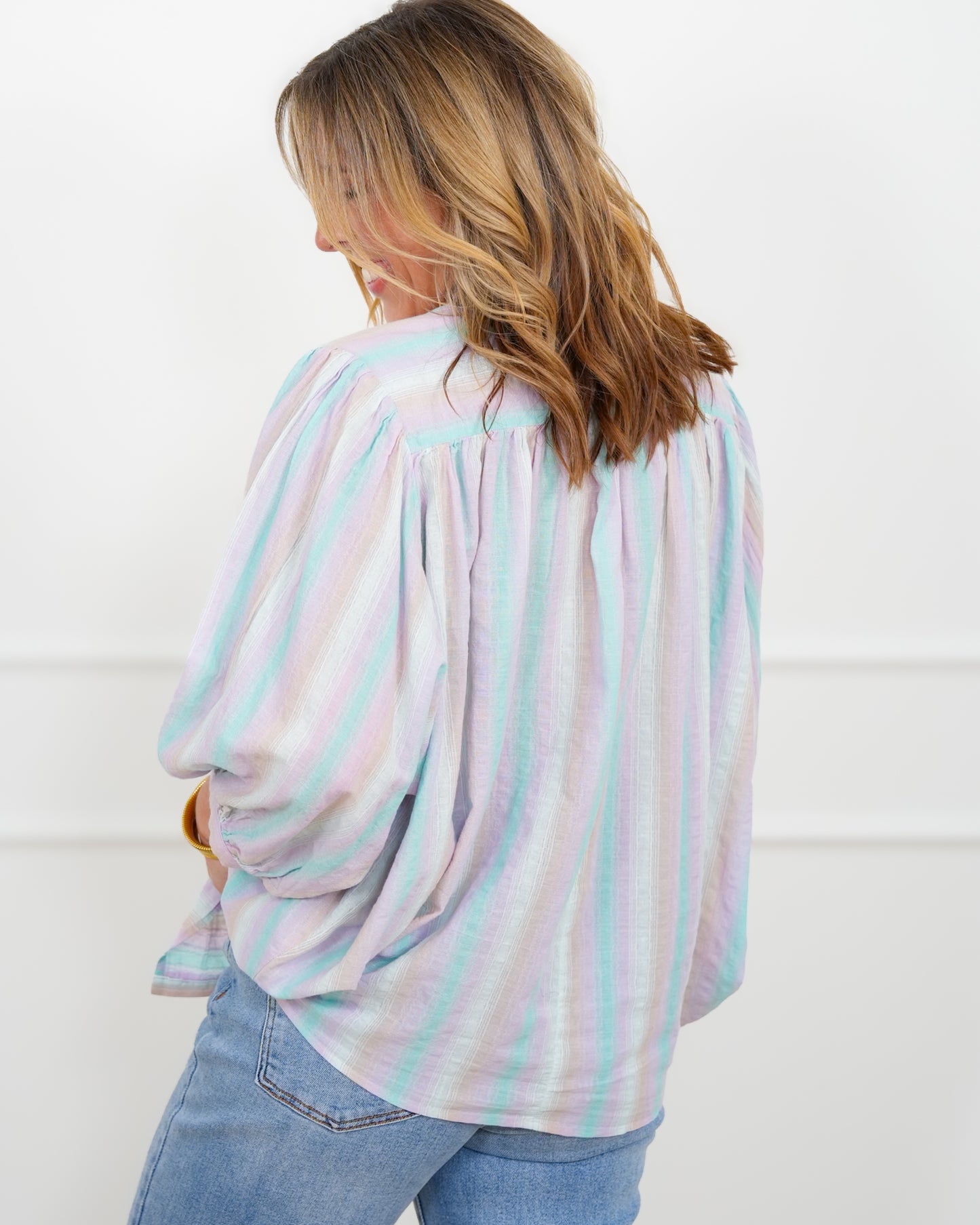 Striped Long Sleeve Button Up Blouse
