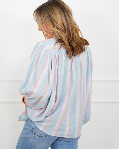 Striped Long Sleeve Button Up Blouse
