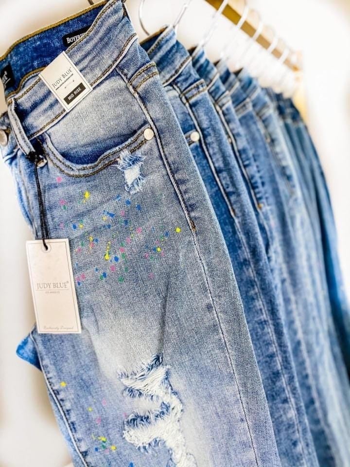 Judy Blue Lucky Charms Paint Splatter Boyfriend Jeans