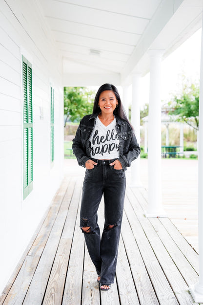 Judy Blue Straight Obsessed High Rise Black Rigid Magic 90's Distressed Straight Leg Jeans