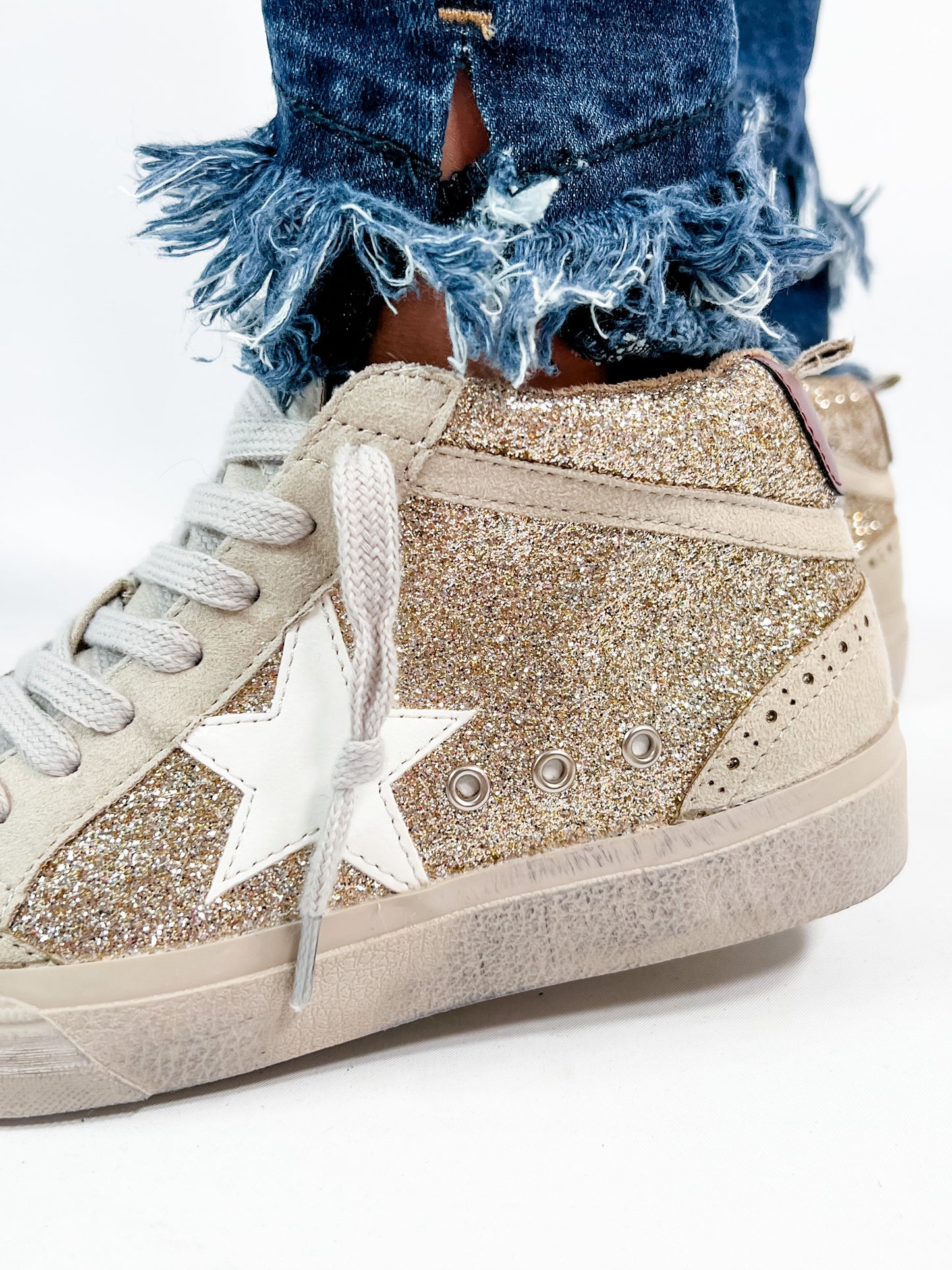 Shu Shop Gold Glitter with White Star Detail Hi-Top Sneakers