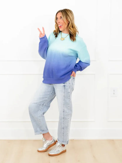 Plus/Reg Dip Dyed Corded Long Sleeve Pullover Top