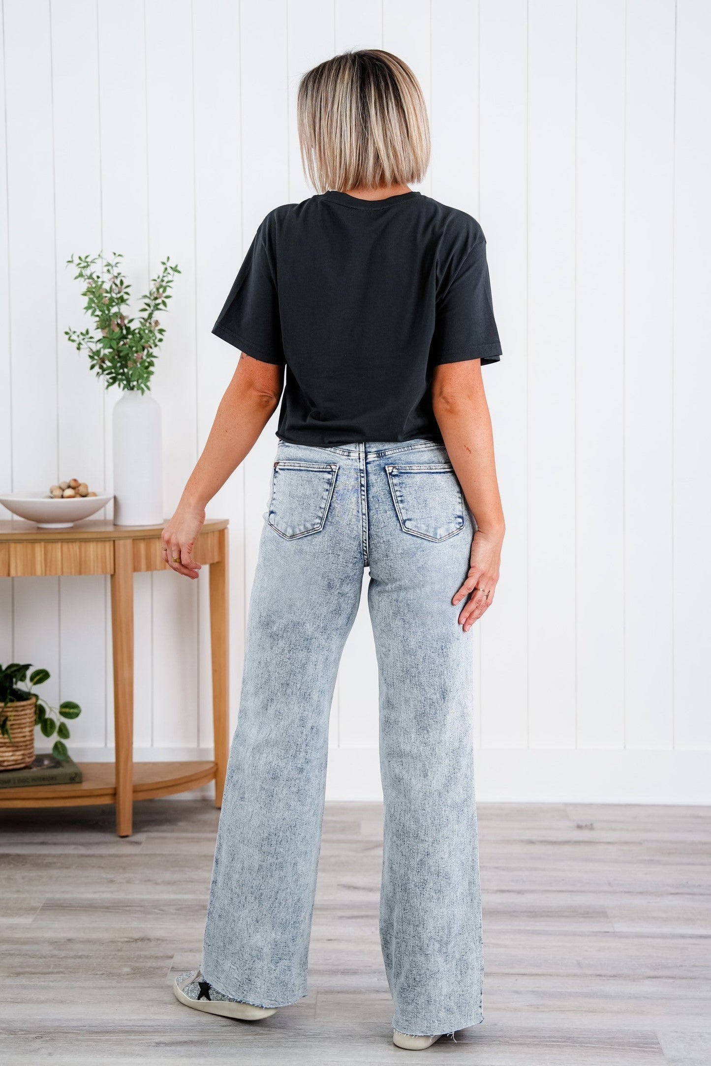 Judy Blue  Bad Blood High Rise Light Mineral Wash Raw Hem Wide Leg Jeans