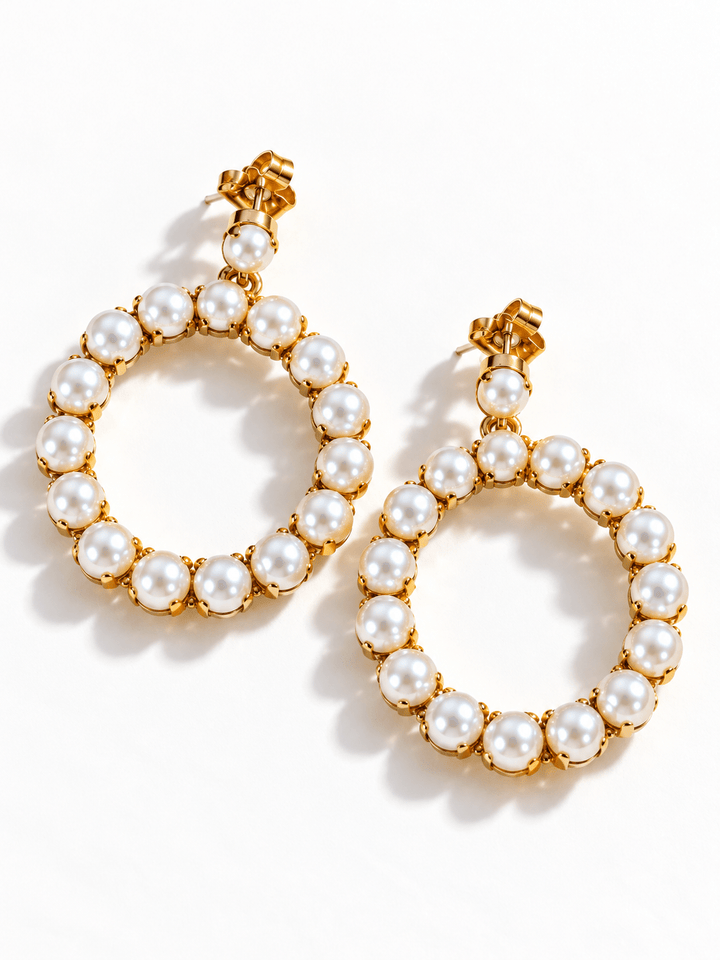 TOVA Vanna Pearl Hoop Drop Earrings - Freckled Poppy