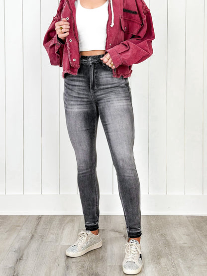 Judy Blue 50 Shades of Grey High Rise Grey Wash Tummy Control Skinny Jeans With Release  Hem