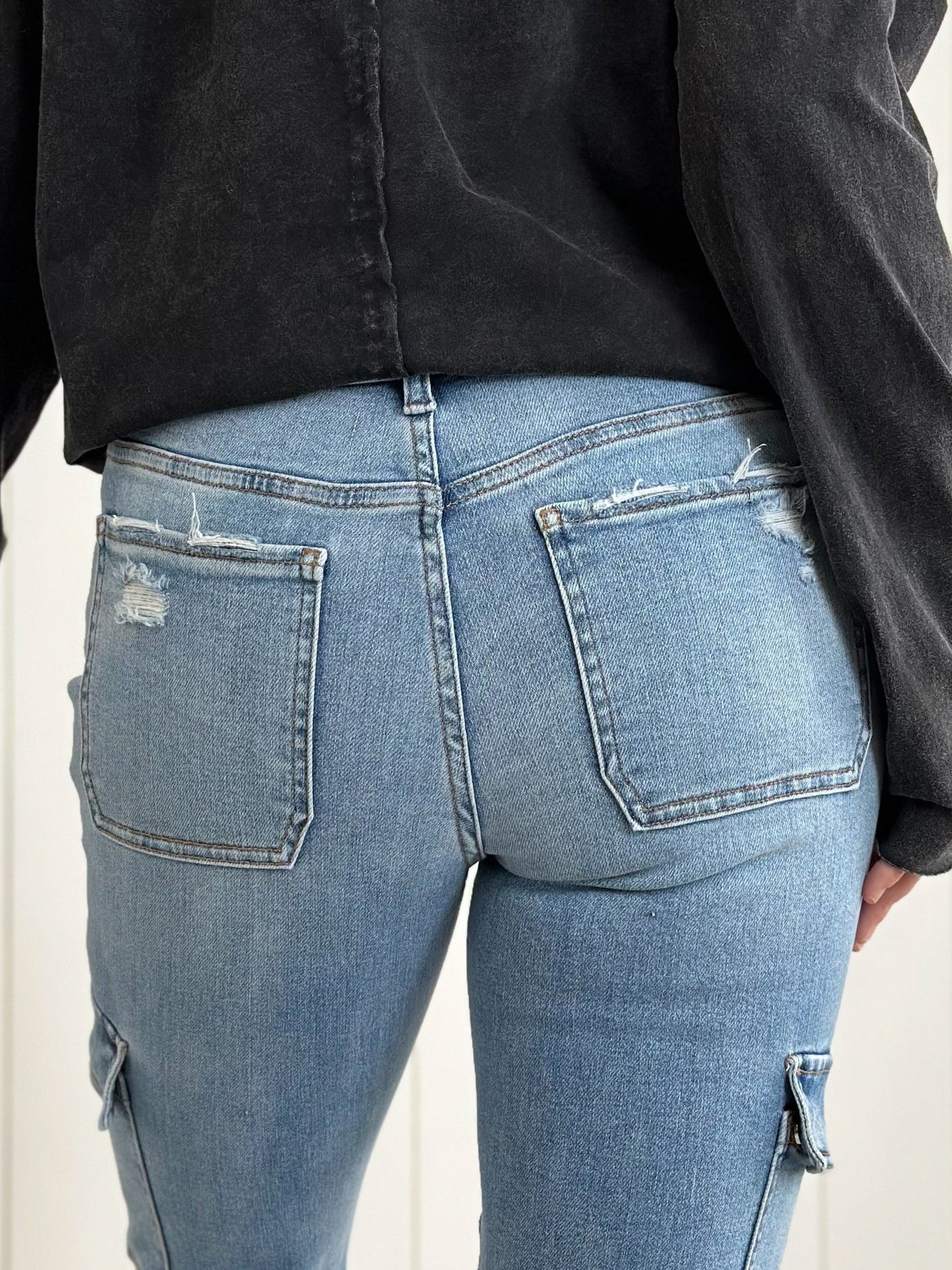 Vervet Mid Rise Cargo Slim Straight Jeans