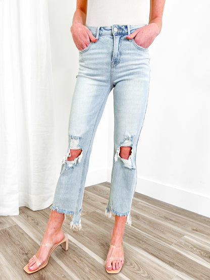 Risen The Alexandra (my fave!!) Light Wash High Rise Straight Leg Cropped Jeans