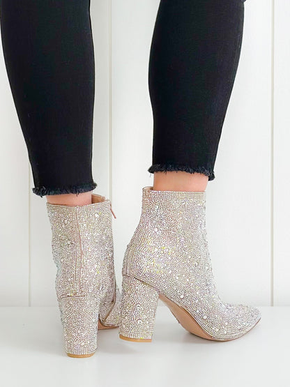Silver Rhinestone Pearl Beaded Heels w/ Side Zipper