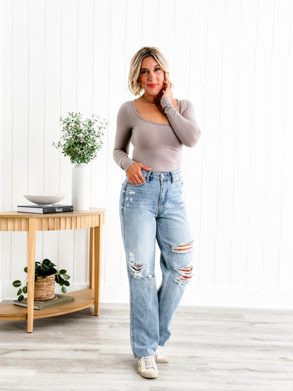 Judy Blue Cruel Summer High Rise Rigid 90s Destroyed Straight Leg Jeans