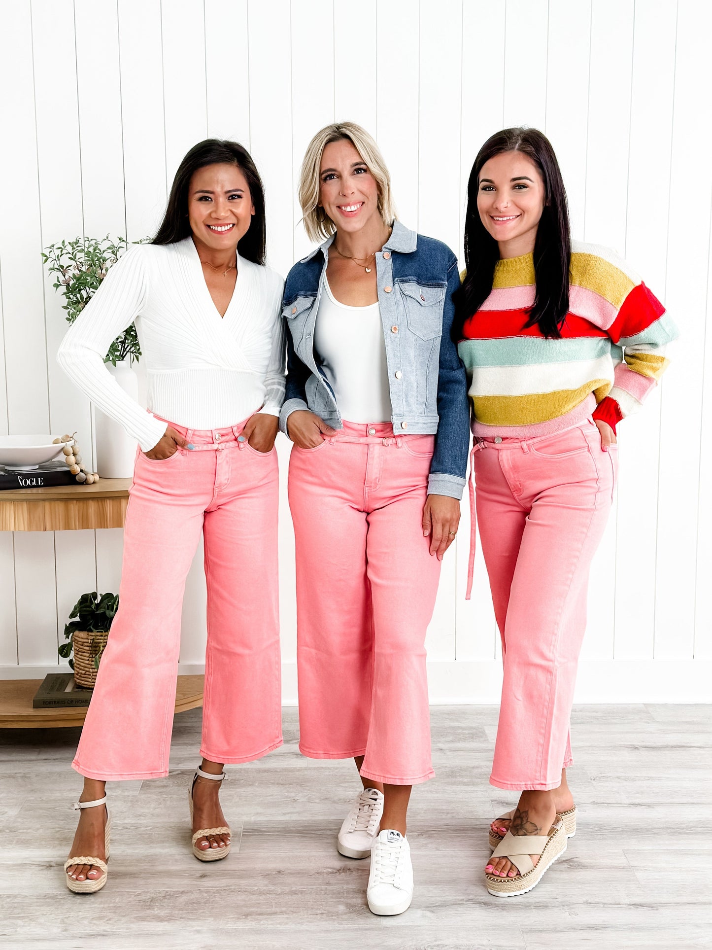 Vervet High Rise Blush Wide Leg Jeans With Belt