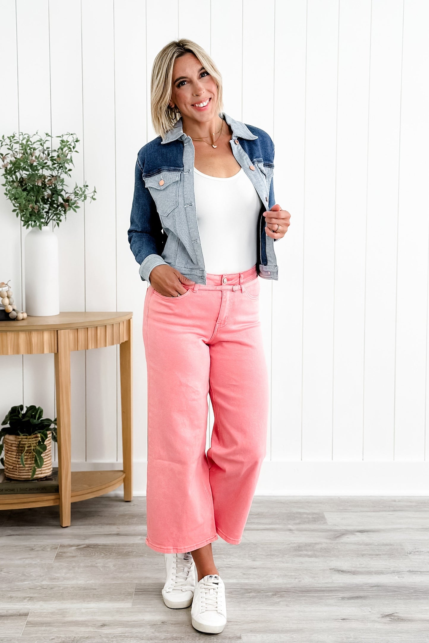 Vervet High Rise Blush Wide Leg Jeans With Belt