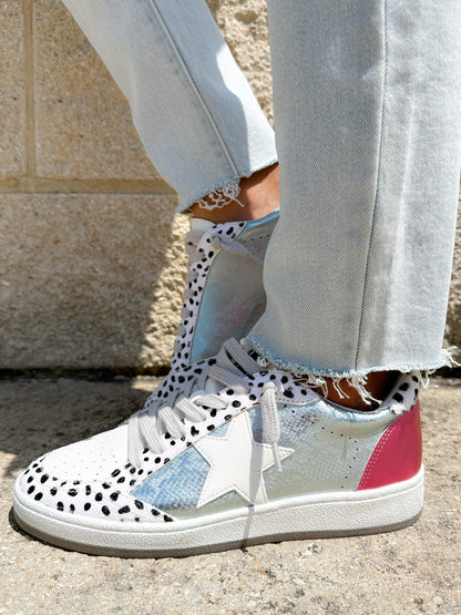 Shu Shop Silver Snake with Spotted Trim Sneakers