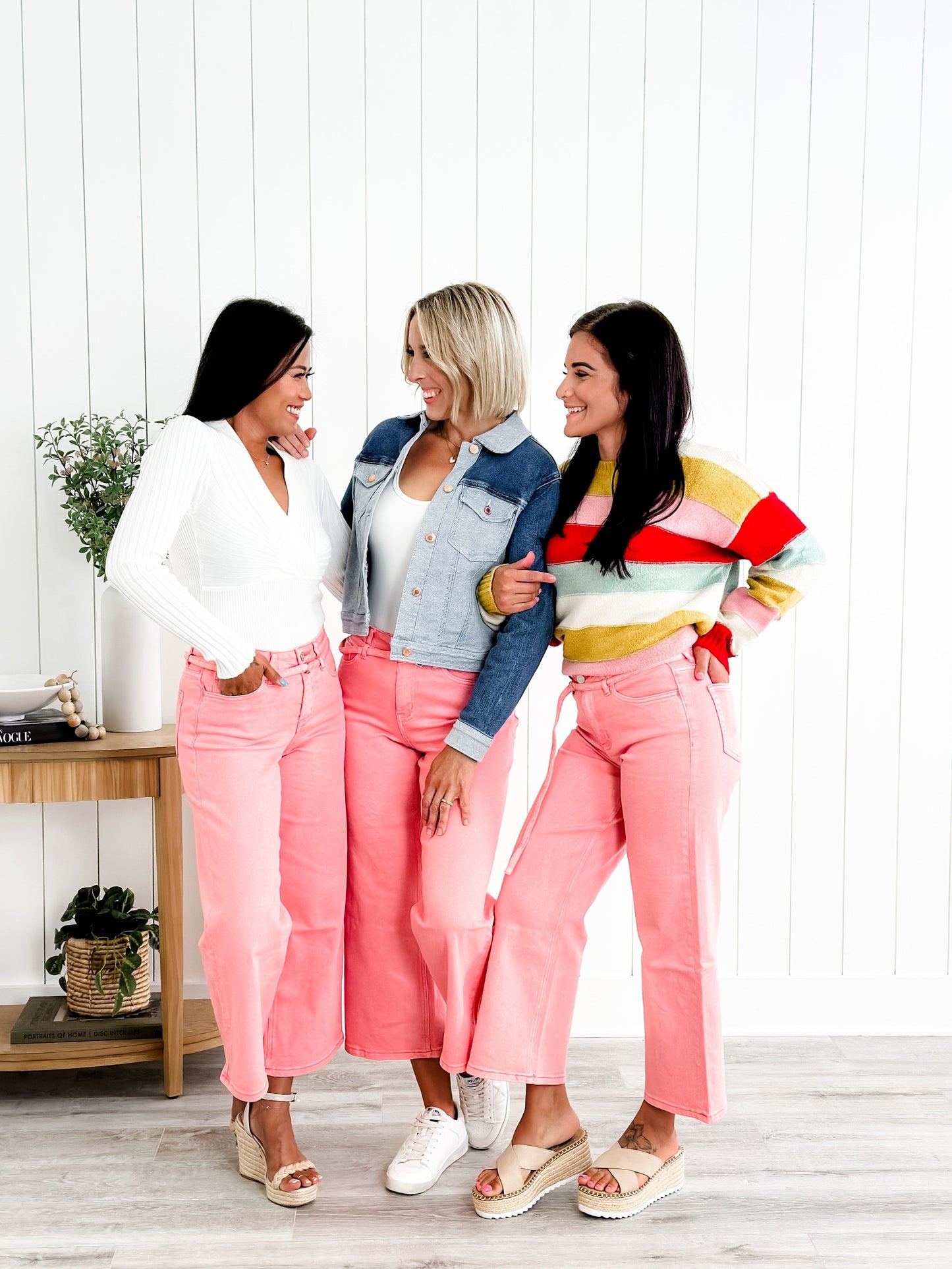 Vervet High Rise Blush Wide Leg Jeans With Belt