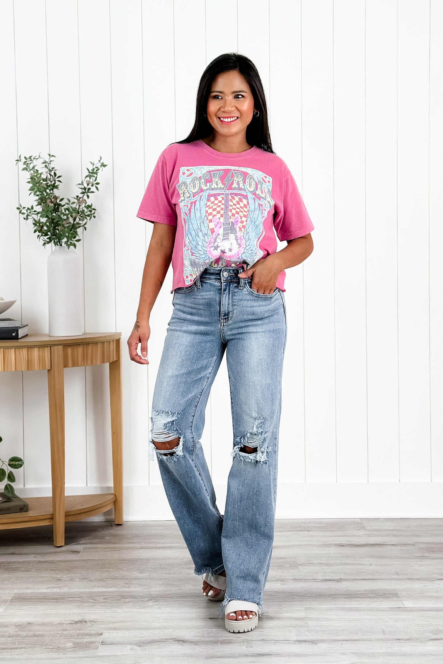 Judy Blue Wonderwall High Rise 90s Destroyed Knee Straight Leg Jeans