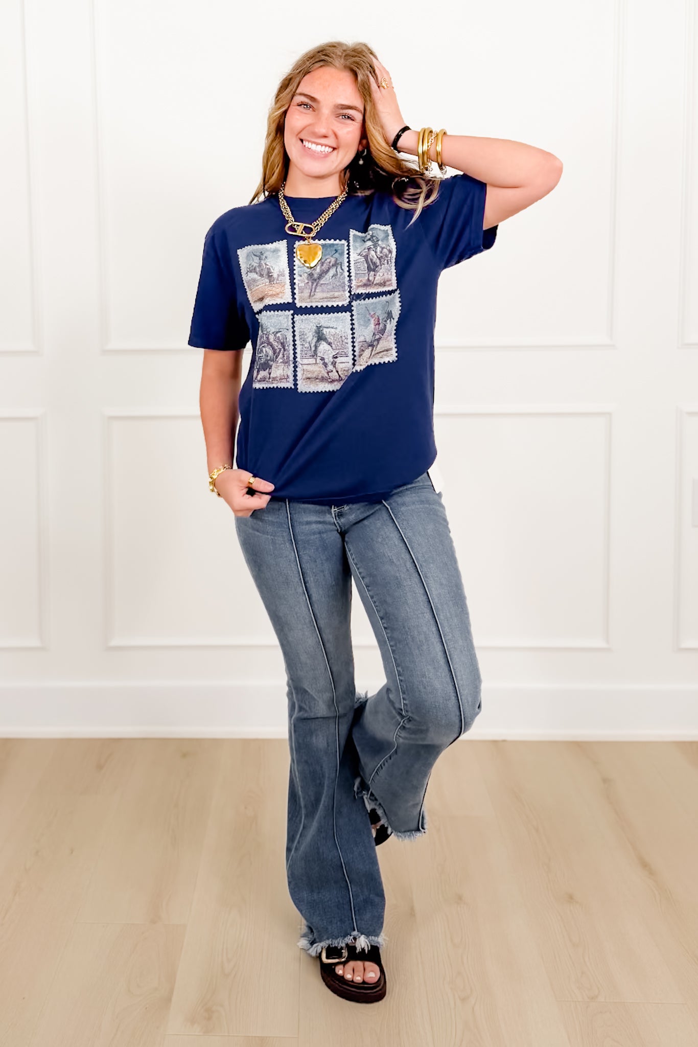 Plus/Reg Short Sleeve Vintage Cowboy Stamps Graphic Tee