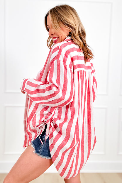 POL Stripe Pattern Long Sleeve Button Up Top
